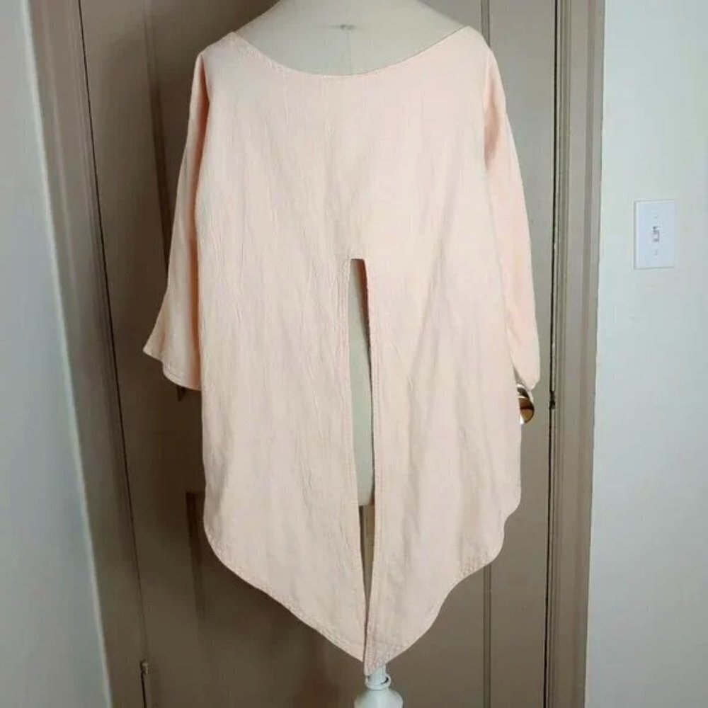 Vintage Boho Baja Lagenlook Cropped Split Back Top‎ Sherbet Peach Orange